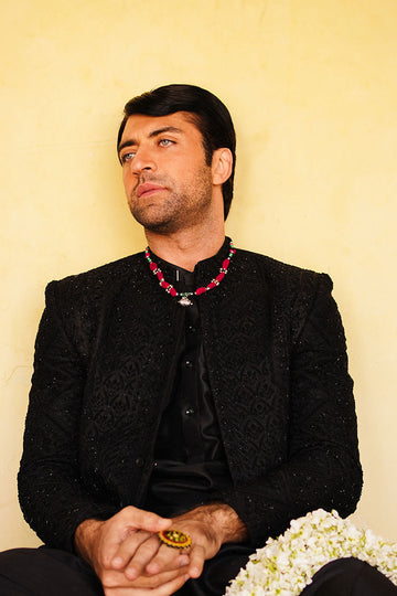 wedding embroidered open sherwani for groom